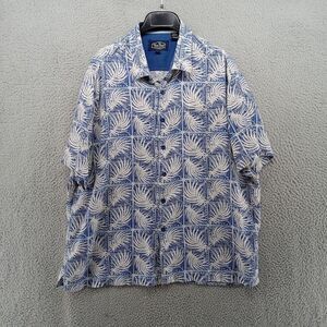 Nat Nast Shirt Mens‎ XL Blue Tropical Geometric Palm Fronds Silk Blend Resort